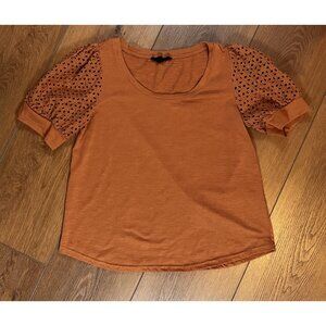 Jane + Delancey Rust-Brown Puff Short sleeve Blouse Size M